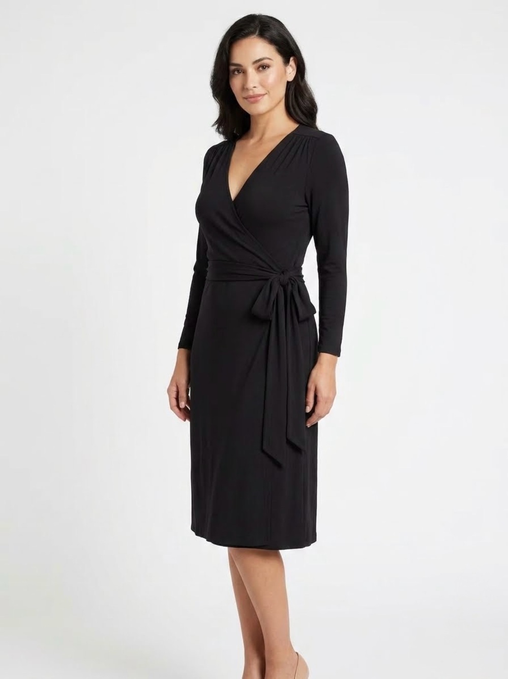 Banana Republic Black Gemma Wrap Dress Size S 3/4 Sleeve Knit Jersey Minimalist